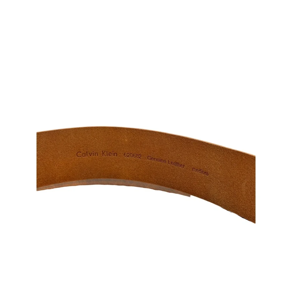 Calvin Klein Wide Leather Belt Womens SZ M Brown Classic Square Buckle Office